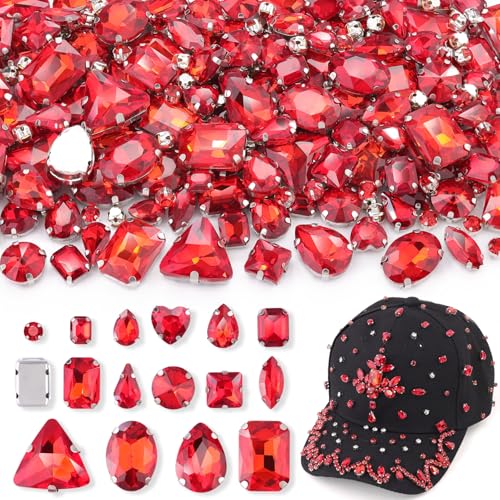 120 Stück rote Bedazzling Strasssteine zum Aufnähen, gemischte Formen, flache Rückseite, Glas-Strass mit Metallbasis zum Basteln, große Edelsteine für Kleidung, Schuhe, Hüte, Kragen, Taschen und 120 Stück rote Bedazzling Strasssteine zum Aufnähen, gemischte Formen, flache Rückseite, Glas-Strass mit Metallbasis zum Basteln, große Edelsteine für Kleidung, Schuhe, Hüte, Kragen, Taschen und von TINKRSTUFF