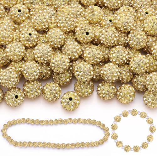 150 Stück hellgelbe Strassperlen zum Basteln, funkelnde Kristall-Ton-Perlen für Halsketten, Anhänger, Armbänder, Ohrringe, Schmuckherstellung und DIY-Dekoration, glänzende runde von TINKRSTUFF