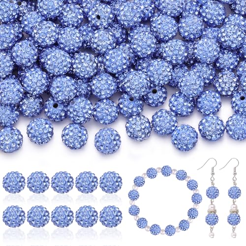 160 Stück 10mm Strass Perlen Shamballa Perlen für DIY Schmuck Herstellung und Dekoration (Hellblau Glänzend Blau) von TINKRSTUFF