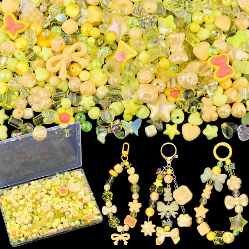 200–260 Stück sortierte Acryl-Perlen für Armbandherstellung, ästhetische gelbe Sterne, Blume, Schleife, Schmetterling, Süßigkeiten, Herz, Gummibärchen, Kawaii-Anhänger für Schmuckherstellung, DIY 200–260 Stück sortierte Acryl-Perlen für Armbandherstellung, ästhetische gelbe Sterne, Blume, Schleife, Schmetterling, Süßigkeiten, Herz, Gummibärchen, Kawaii-Anhänger für Schmuckherstellung, DIY von TINKRSTUFF