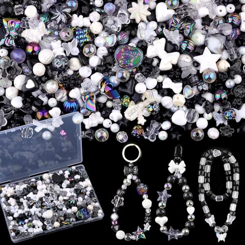 200–260 Stück sortierte Acryl-Perlen für Armbandherstellung, ästhetische schwarze Sterne, Blume, Schleife, Schmetterling, Süßigkeiten, Herz, Gummibärchen, Kawaii-Anhänger für Schmuckherstellung, DIY 200–260 Stück sortierte Acryl-Perlen für Armbandherstellung, ästhetische schwarze Sterne, Blume, Schleife, Schmetterling, Süßigkeiten, Herz, Gummibärchen, Kawaii-Anhänger für Schmuckherstellung, DIY von TINKRSTUFF