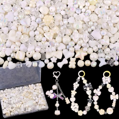 200–260 Stück sortierte Acryl-Perlen für Armbandherstellung, ästhetische weiße Sterne, Blume, Schleife, Schmetterling, Süßigkeiten, Herz, Gummibärchen, Kawaii-Anhänger für Schmuckherstellung, DIY 200–260 Stück sortierte Acryl-Perlen für Armbandherstellung, ästhetische weiße Sterne, Blume, Schleife, Schmetterling, Süßigkeiten, Herz, Gummibärchen, Kawaii-Anhänger für Schmuckherstellung, DIY von TINKRSTUFF