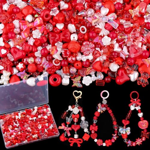 200–260 Stück sortierte Acryl-Perlen für Armbandherstellung, ästhetischer roter Stern, Blume, Schleife, Schmetterling, Süßigkeiten, Herz, Gummibärchen, rund, Kawaii-Anhänger für Schmuckherstellung 200–260 Stück sortierte Acryl-Perlen für Armbandherstellung, ästhetischer roter Stern, Blume, Schleife, Schmetterling, Süßigkeiten, Herz, Gummibärchen, rund, Kawaii-Anhänger für Schmuckherstellung von TINKRSTUFF