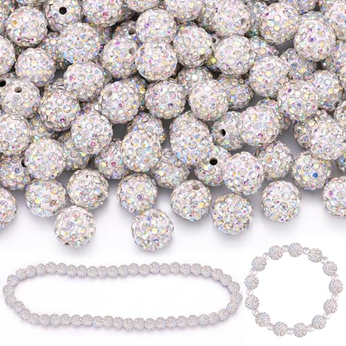 200 Stück 10 mm Kristall-AB-Strassperlen für Schmuckherstellung, funkelnde runde Discokugeln, glänzende Kristall-Ton-Perlen für Weihnachtsarmband, Baseball-Halskette, Ohrringe, Basteln und von TINKRSTUFF