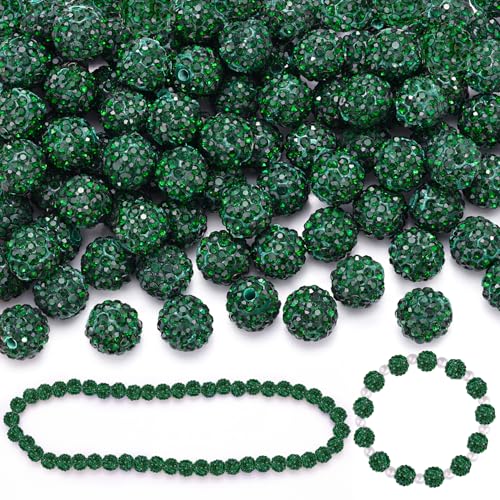 200 Stück 10 mm dunkelgrüne Strassperlen zur Schmuckherstellung, glitzernde runde Discokugeln, glänzende Kristall-Ton-Perlen für Weihnachtsarmband, Baseball-Halskette, Ohrringe, Basteln und von TINKRSTUFF