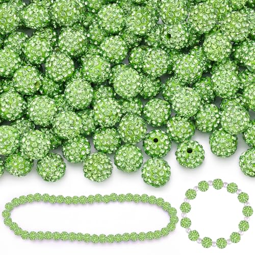 200 Stück 10 mm hellgrüne Strassperlen zur Schmuckherstellung, glitzernde runde Discokugeln, glänzende Kristall-Ton-Perlen für Weihnachtsarmband, Baseball-Halskette, Ohrringe, Basteln und von TINKRSTUFF