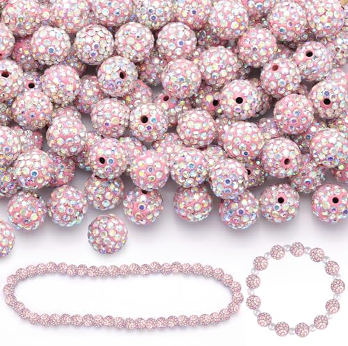200 Stück 10 mm rosa AB-Strassperlen für Schmuckherstellung, glitzernde runde Discokugeln, glänzende Kristall-Ton-Perlen für Weihnachtsarmband, Baseball-Halskette, Ohrringe, Basteln und Bastelarbeiten von TINKRSTUFF