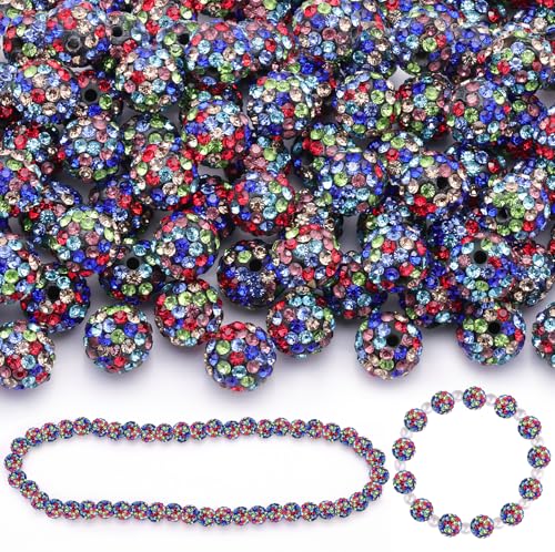 200 Stück 10 mm schwarze gemischte Strassperlen für Schmuckherstellung, glitzernde runde Discokugeln, glänzende Kristall-Ton-Perlen für Weihnachten, Armband, Baseball-Halskette, Ohrringe, Basteln und von TINKRSTUFF