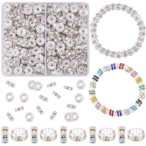 200 Stück 8 mm Abstandsperlen zum Basteln, AB-Kristall-Unterlegscheiben, lose lose Perlen für Halsketten, Armbänder, Ohrringe, Schmuck und Stifte von TINKRSTUFF