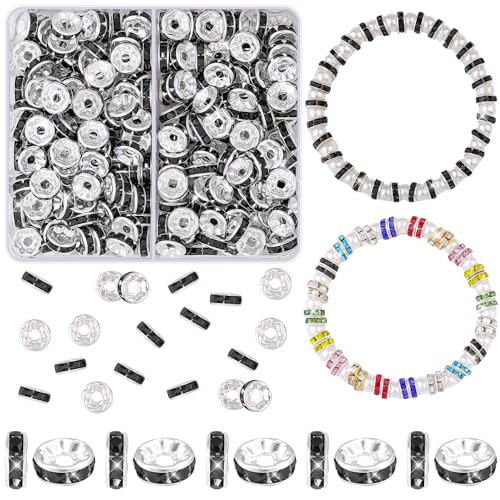 200 Stück 8 mm Abstandsperlen zum Basteln, lose schwarze Scheibe, glitzernde Kristall-Abstandsperlen für Halsketten, Armbänder, Ohrringe, Schmuck und Stifte von TINKRSTUFF