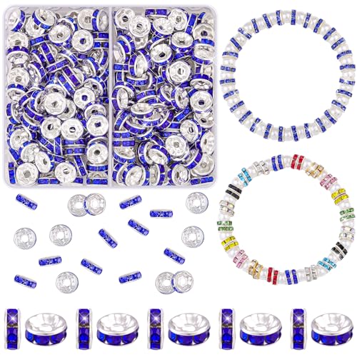 200 Stück 8mm Abstandsperlen zum Basteln, Dunkelblau, Lose Abstandsperlen mit glitzernden Strasssteinen für Halsketten, Armbänder, Ohrringe, Schmuck und Stifte von TINKRSTUFF