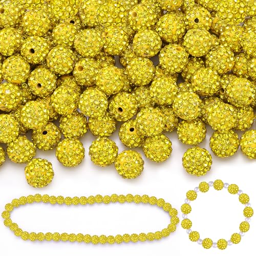 200 gelbe Strassperlen für Schmuckherstellung, glitzernde runde Discokugeln, glänzende Kristall-Ton-Perlen für Weihnachtsarmband, Baseball-Halskette, Ohrringe, Basteln und Bastelarbeiten von TINKRSTUFF