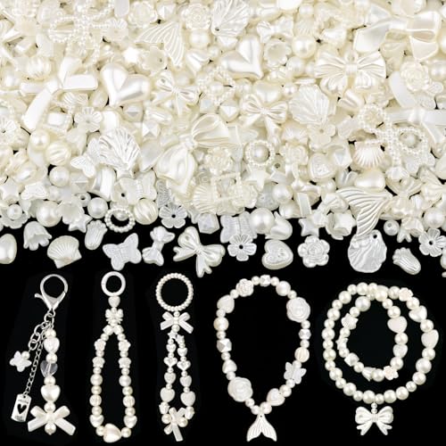 260–310 Stück gemischte ABS-Imitationsperlen für Armbandherstellung, Schleife, Schmetterling, Stern, Herz, Blume, Kawaii, ästhetische Acryl-Charms für Schmuckherstellung, DIY, Halskette von TINKRSTUFF