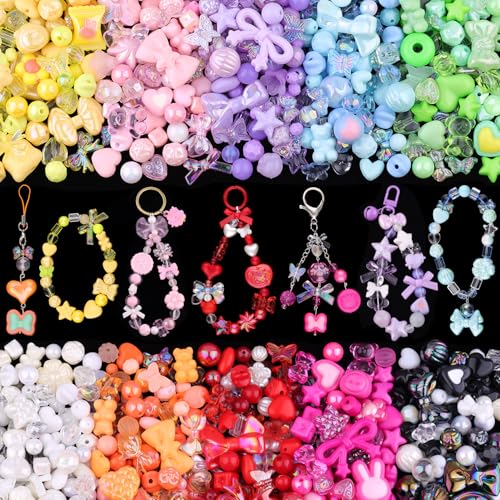 600–650 Stück sortierte Acrylperlen zur Herstellung von Armbändern, Herz-, Blumen-, Schmetterlings-, Gummibär-, Stern-, Stern-, Kawaii-Charms, ästhetische Charms, niedliche Perlen für 600–650 Stück sortierte Acrylperlen zur Herstellung von Armbändern, Herz-, Blumen-, Schmetterlings-, Gummibär-, Stern-, Stern-, Kawaii-Charms, ästhetische Charms, niedliche Perlen für von TINKRSTUFF
