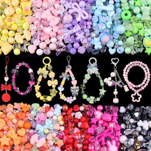 600–650 Stück sortierte Acrylperlen zur Herstellung von Armbändern, Herz-, Blumen-, Schmetterlings-, Gummibärchen-, Schleifen-, Stern-, Kawaii-, ästhetische Armbandanhänger, niedliche Perlen für 600–650 Stück sortierte Acrylperlen zur Herstellung von Armbändern, Herz-, Blumen-, Schmetterlings-, Gummibärchen-, Schleifen-, Stern-, Kawaii-, ästhetische Armbandanhänger, niedliche Perlen für von TINKRSTUFF