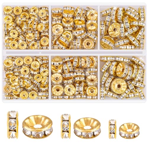 Abstandshalter zum Basteln, 6/8/10 mm, goldene Rondelle, ausgefallene glitzernde Kristall-Strass-Abstandhalter, lose Perlen für Halsketten, Armbänder, Ohrringe, Schmuckherstellung und Stifte von TINKRSTUFF