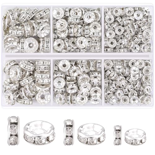 Abstandshalter zum Basteln, silberfarbene Rondelle, glitzernd, Kristall-Strass-Abstandhalter, lose Perlen für Halsketten, Armbänder, Ohrringe, Schmuckherstellung und Stifte, DIY-Dekoration, 340 Stück Abstandshalter zum Basteln, silberfarbene Rondelle, glitzernd, Kristall-Strass-Abstandhalter, lose Perlen für Halsketten, Armbänder, Ohrringe, Schmuckherstellung und Stifte, DIY-Dekoration, 340 Stück von TINKRSTUFF