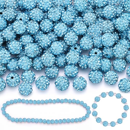 Aquamarin-Strassperlen für Schmuckherstellung, glitzernde runde Discokugeln, glänzende Kristall-Ton-Perlen für Weihnachten, Armband, Baseball-Halskette, Ohrringe, Basteln und Bastelarbeiten, 10 mm von TINKRSTUFF