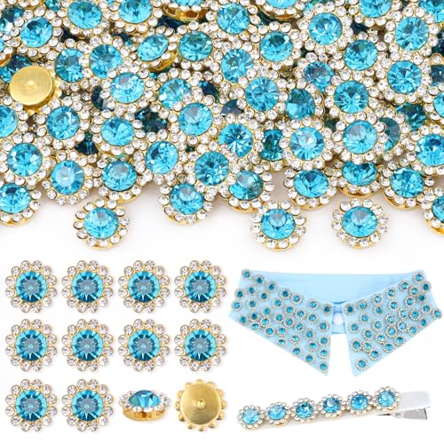 Aquamarin-Strasssteine zum Aufnähen, Kristallglas mit Metallbasis, Blumenform, flache Rückseite, Strasssteine zum Basteln, große Strasssteine für Kleidung, Schuhe, Hüte, Taschen und Nähzubehör, 150 von TINKRSTUFF