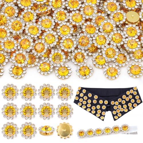 Citrin-Strasssteine zum Aufnähen, Kristallglas mit Metallbasis, Blumenform, flache Rückseite, Strasssteine zum Basteln, große Strasssteine für Kleidung, Schuhe, Hüte, Taschen und Nähzubehör, 150 Stück von TINKRSTUFF
