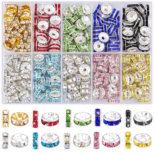 Distanzperlen zum Basteln, 10 mm, 10 Farben, 300 Stück, ausgefallene glitzernde Kristall-Strass, lose Perlen für Halsketten, Armbänder, Ohrringe, Schmuckherstellung und Stifte, DIY-Dekoration Distanzperlen zum Basteln, 10 mm, 10 Farben, 300 Stück, ausgefallene glitzernde Kristall-Strass, lose Perlen für Halsketten, Armbänder, Ohrringe, Schmuckherstellung und Stifte, DIY-Dekoration von TINKRSTUFF