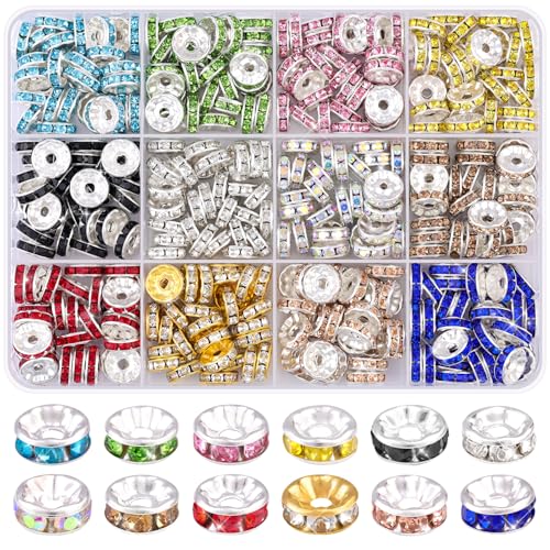 Distanzperlen zum Basteln, 10 mm, 12 Farben, 360 Stück, ausgefallene glitzernde Kristall-Strass, lose Perlen für Halsketten, Armbänder, Ohrringe, Schmuckherstellung und Stifte, DIY-Dekoration Distanzperlen zum Basteln, 10 mm, 12 Farben, 360 Stück, ausgefallene glitzernde Kristall-Strass, lose Perlen für Halsketten, Armbänder, Ohrringe, Schmuckherstellung und Stifte, DIY-Dekoration von TINKRSTUFF