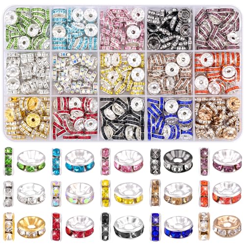 Distanzperlen zum Basteln, 15 Farben, 10 mm, 450 Stück, ausgefallene glitzernde Kristall-Strass, lose Perlen für Halsketten, Armbänder, Ohrringe, Schmuckherstellung und Stifte, DIY-Dekoration Distanzperlen zum Basteln, 15 Farben, 10 mm, 450 Stück, ausgefallene glitzernde Kristall-Strass, lose Perlen für Halsketten, Armbänder, Ohrringe, Schmuckherstellung und Stifte, DIY-Dekoration von TINKRSTUFF