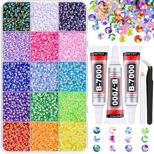 Gelee-Strasssteine aus Kunstharz zum Bedazzling, mehrfarbig, 3 mm, flache Rückseite, Regenbogen-Edelsteine, Bedazzler-Set mit 3 Stück 10 ml B7000 Schmuckkleber für Bastelarbeiten, Bücher, Schuhe Gelee-Strasssteine aus Kunstharz zum Bedazzling, mehrfarbig, 3 mm, flache Rückseite, Regenbogen-Edelsteine, Bedazzler-Set mit 3 Stück 10 ml B7000 Schmuckkleber für Bastelarbeiten, Bücher, Schuhe von TINKRSTUFF