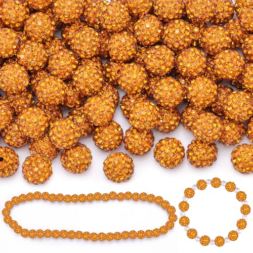 Goldene Strassperlen für Schmuckherstellung, glitzernde runde Discokugeln, glänzende Kristall-Ton-Perlen für Weihnachtsarmband, Baseball-Halskette, Ohrringe, Basteln und Bastelarbeiten, 10 mm, 200 von TINKRSTUFF