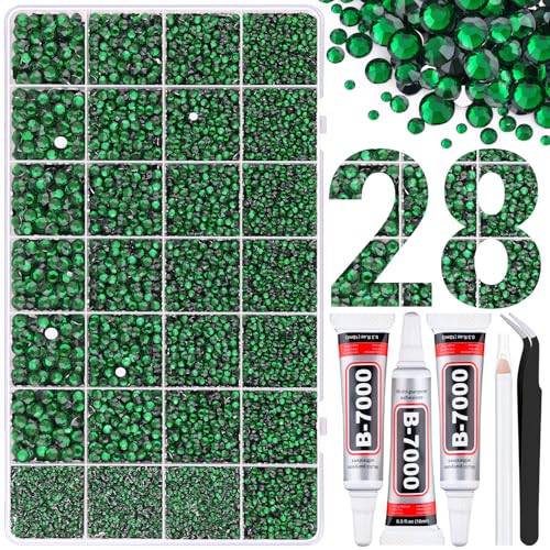 Harz-Strasssteine zum Bedazzling mit Pinzette, Smaragdgrüne Strasssteine zum Basteln, mit 3 Stück 10 ml B7000 Schmuckkleber für Bastelarbeiten, Kleidung, Becher, Schuhe, Stoff, Nagelkunst, 21000 Stück von TINKRSTUFF