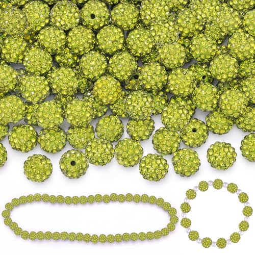 Olivin-Strassperlen für Schmuckherstellung, glitzernde, runde Discokugeln, glänzende Kristall-Ton-Perlen für Weihnachtsarmband, Baseball-Halskette, Ohrringe, Basteln und Bastelarbeiten, 10 mm, 200 von TINKRSTUFF