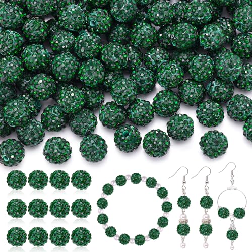 Smaragd-Strassperlen zum Basteln, glitzernde Kristall-Ton-Perlen für Halsketten, Anhänger, Armbänder, Ohrringe, Schmuckherstellung und DIY-Dekoration, glänzende runde Shamballa-Discokugel-Perlen, von TINKRSTUFF