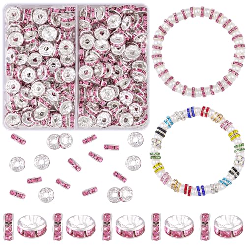 TINKRSTUFF 200 Stück 8 mm Abstandshalter Perlen zum Basteln, rosa Rondelle-Perlen, ausgefallene glitzernde Kristall-Strass-Abstandshalter für Halsketten, Armbänder, Ohrringe, Schmuckherstellung und TINKRSTUFF 200 Stück 8 mm Abstandshalter Perlen zum Basteln, rosa Rondelle-Perlen, ausgefallene glitzernde Kristall-Strass-Abstandshalter für Halsketten, Armbänder, Ohrringe, Schmuckherstellung und von TINKRSTUFF