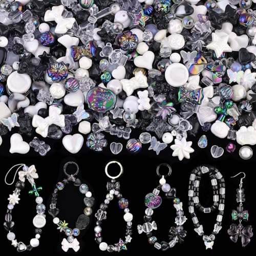TINKRSTUFF Verschiedene Acrylperlen, 170–230 Stück, schwarz, niedliche Perlen für Armbandherstellung, ästhetische Gummibärchen, Schleife, Blumen, Süßigkeiten, Schmetterling, Kawaii-Anhänger für TINKRSTUFF Verschiedene Acrylperlen, 170–230 Stück, schwarz, niedliche Perlen für Armbandherstellung, ästhetische Gummibärchen, Schleife, Blumen, Süßigkeiten, Schmetterling, Kawaii-Anhänger für von TINKRSTUFF