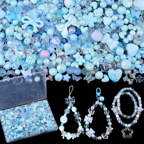 TINKRSTUFF Verschiedene Acrylperlen, 200–260 Stück, blaue süße Perlen für Armbandherstellung, ästhetische Sterne, Blume, Schleife, Schmetterling, Gummibärchen, rund, Kawaii-Anhänger für Schmuck TINKRSTUFF Verschiedene Acrylperlen, 200–260 Stück, blaue süße Perlen für Armbandherstellung, ästhetische Sterne, Blume, Schleife, Schmetterling, Gummibärchen, rund, Kawaii-Anhänger für Schmuck von TINKRSTUFF