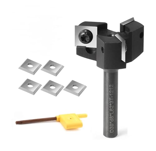 TINMAGI Planfräser 8mm Schaft für Holz, Planfräser für Oberfräse Durchmesser 39mm, 3 Flöten mit 8 Austauschbaren Hartmetallmessern (12x12x1.5mm), für CNC Fräse Schaftfräser, Abrichtfräser von TINMAGI