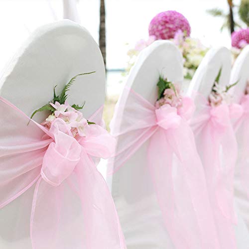 BITFLY 100pc Organza dekoband Stuhl Stuhl Schleife, Stuhl Band, Schärpe, für Hochzeiten Hochzeit Party Bankett Dekoration 30 Farben 18x275cm - Hell-Pink von TINWARM
