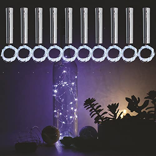 TINYOUTH 10PCS Korken mit LED Lichterkette Kaltweiß, 2M/78.74in 20LED Flaschenlichter AA Batterie, Immer beleuchten, Weinflaschen Korkenlicht Flaschenlicht für Party Hochzeit Weihnachten von TINYOUTH