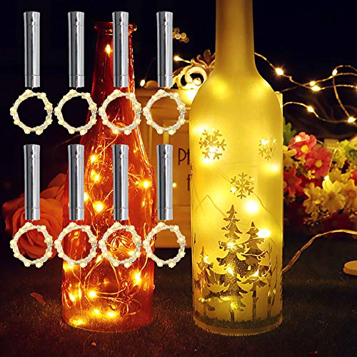 TINYOUTH 8PCS Korken mit LED Lichterkette Warmweiß, 2M/78.74in 20LED Flaschenlicht Immer Beleuchten, Weinflaschen Korkenlicht AA Batterie für Party Hochzeit Weihnachten von TINYOUTH