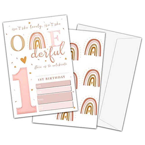 TIOFUNO Boho-Einladungskarten zum 1. Geburtstag, Regenbogen-Einladungskarten für Kinder und Mädchen, 20 Stück, doppelseitig, zum Ausfüllen, mit Umschlägen, C19 TIOFUNO Boho-Einladungskarten zum 1. Geburtstag, Regenbogen-Einladungskarten für Kinder und Mädchen, 20 Stück, doppelseitig, zum Ausfüllen, mit Umschlägen, C19 von TIOFUNO