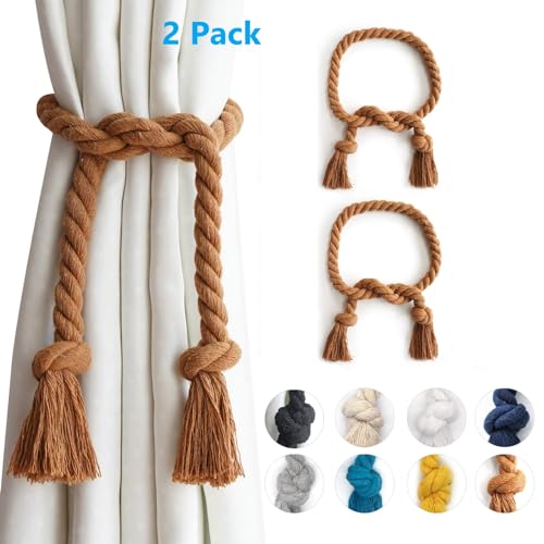 2 Pack Curtain Tiebacks Rope, Natural Cotton Curtain Ties, Village Rural Rustic Curtain Holdbacks, Farmhouse Nautical Curtain Tie Backs Holders for Drapes, Brown 2 Pack Curtain Tiebacks Rope, Natural Cotton Curtain Ties, Village Rural Rustic Curtain Holdbacks, Farmhouse Nautical Curtain Tie Backs Holders for Drapes, Brown von TIOYOTY