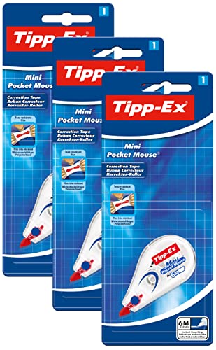 Tipp-Ex Mini Pocket Mouse Korrekturroller, Korrekturband 6m x 5mm, Ideal für das Home Office, die Schule oder das Büro - 3er Pack von Tipp-Ex
