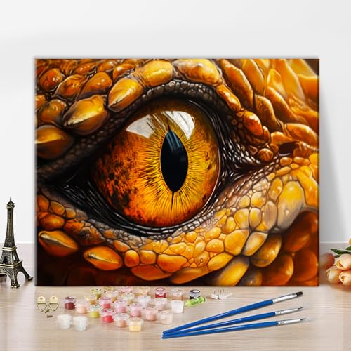 Abstrakte Drachenaugen Malen Nach Zahlen für Erwachsene in Gelb Orange Farbtönen DIY Erwachsenen Malen Nach Zahlen Sets auf Leinwand Aquarell Näherungs Malen Nach Zahlen Ölmalerei Kunsthandwerk von TISHIRON