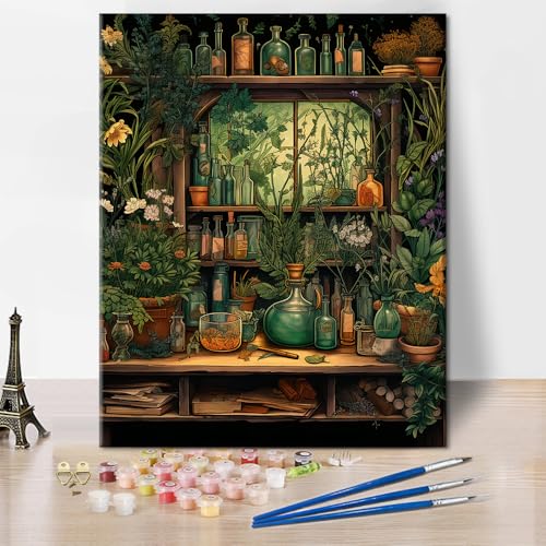 Benutzerdefinierte Grüne Pflanzen Und Kräuter Flasche Malen Nach Zahlen Kit Für Erwachsene Pflanzen Und Kräuter DIY ölmalerei Kits Auf Leinwand Für Haus Dekor Farbe Nach Zahlen 40x50cm Ohne Rahmen von TISHIRON