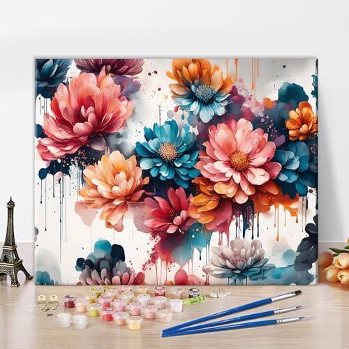 Blumen DIY Malen nach Zahlen, Ölmalerei Kit abstrakte florale Leinwand Malen nach Zahlen Kit für Erwachsene, bunte Blumen Malerei Kunsthandwerk für Home Wall Decor Geschenk, 16x20 Inch ohne Rahmen Blumen DIY Malen nach Zahlen, Ölmalerei Kit abstrakte florale Leinwand Malen nach Zahlen Kit für Erwachsene, bunte Blumen Malerei Kunsthandwerk für Home Wall Decor Geschenk, 16x20 Inch ohne Rahmen von TISHIRON