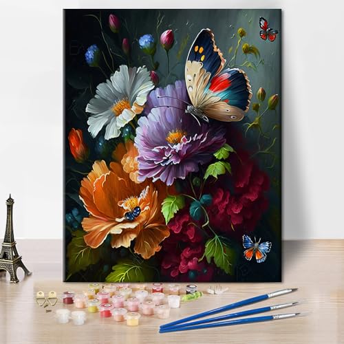 Blumen Farbe nach Zahlen für Erwachsene Bunte Blumen Einfache Farbe nach Zahlen Schmetterling Ölgemälde Farbe nach Zahlen für Wand Dekor Acryl Malerei Kit auf Leinwand Wandkunst, 16x20 Inch Rahmenlos Blumen Farbe nach Zahlen für Erwachsene Bunte Blumen Einfache Farbe nach Zahlen Schmetterling Ölgemälde Farbe nach Zahlen für Wand Dekor Acryl Malerei Kit auf Leinwand Wandkunst, 16x20 Inch Rahmenlos von TISHIRON