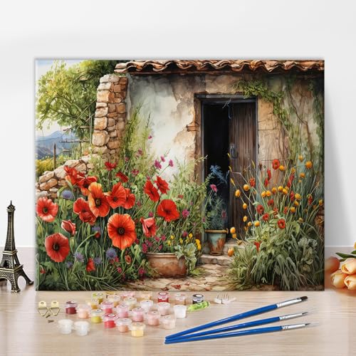 Blumen malen nach Zahlen für Erwachsene, Schöne Rote Blumenbeete malen nach Zahlen Kits, Vintage Haus Garten malen nach Zahlen für Erwachsene Anfänger Wanddekoration Ölmalerei Geschenk, 16x20 Inch Blumen malen nach Zahlen für Erwachsene, Schöne Rote Blumenbeete malen nach Zahlen Kits, Vintage Haus Garten malen nach Zahlen für Erwachsene Anfänger Wanddekoration Ölmalerei Geschenk, 16x20 Inch von TISHIRON