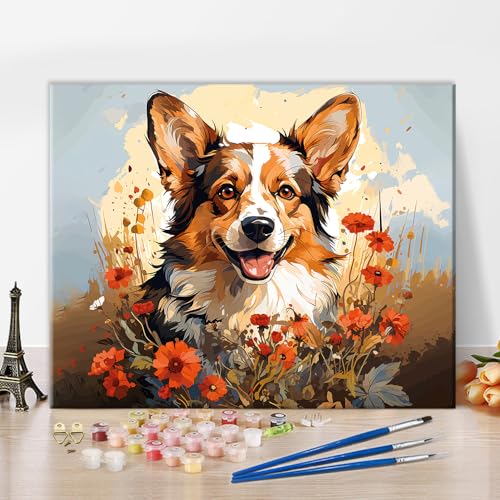 Corgi Malen nach Zahlen für Erwachsene, Niedliche Hundewelpen Malerei für Kinder Abstrakte Blumenmalerei Malen nach Zahlen Kits Acrylfarbe, Zeichnung Malerei mit Pinseln Ölmalerei Home Decor16x20 Zoll Corgi Malen nach Zahlen für Erwachsene, Niedliche Hundewelpen Malerei für Kinder Abstrakte Blumenmalerei Malen nach Zahlen Kits Acrylfarbe, Zeichnung Malerei mit Pinseln Ölmalerei Home Decor16x20 Zoll von TISHIRON