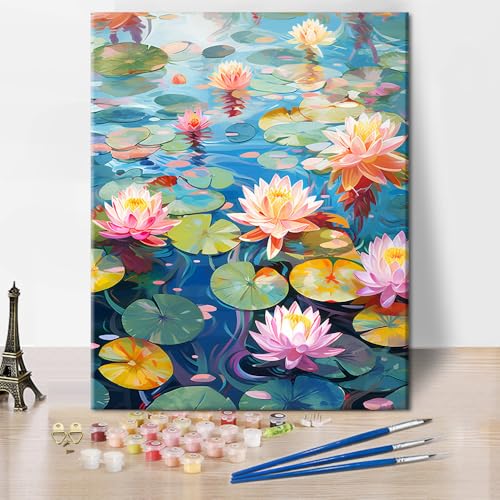 DIY Farbe nach Zahlen Wasserlilie Blumen Farbe nach Zahl für Erwachsene Anfänger Rosa Lotus Kunst Malerei nach Zahlen Kits auf Leinwand Kunst Handwerk für Familie Haus Dekor Geschenk 16"x20"Rahmenlos DIY Farbe nach Zahlen Wasserlilie Blumen Farbe nach Zahl für Erwachsene Anfänger Rosa Lotus Kunst Malerei nach Zahlen Kits auf Leinwand Kunst Handwerk für Familie Haus Dekor Geschenk 16"x20"Rahmenlos von TISHIRON