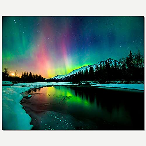 TISHIRON DIY Malen Nach Zahlen Erwachsene, Aurora-Landschaft Zahlen, 16X20 Inch mit Pinsel und Acrylfarben, für Flammenlos von TISHIRON